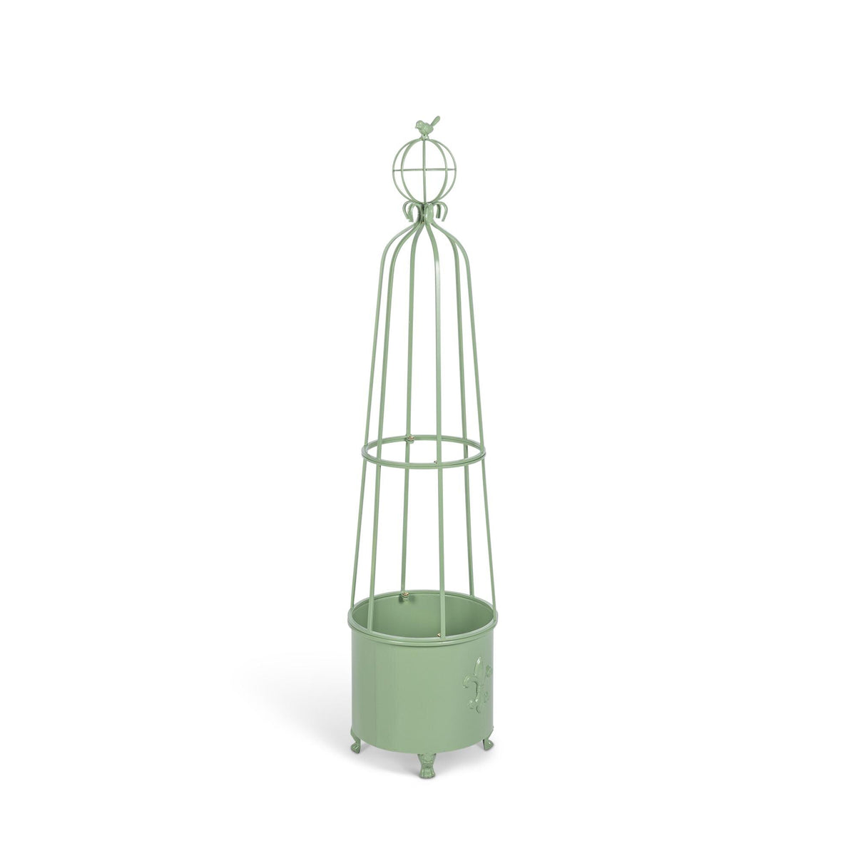 Fleur-de-Lis Planter Obelisk, Small, Soft Garden Green