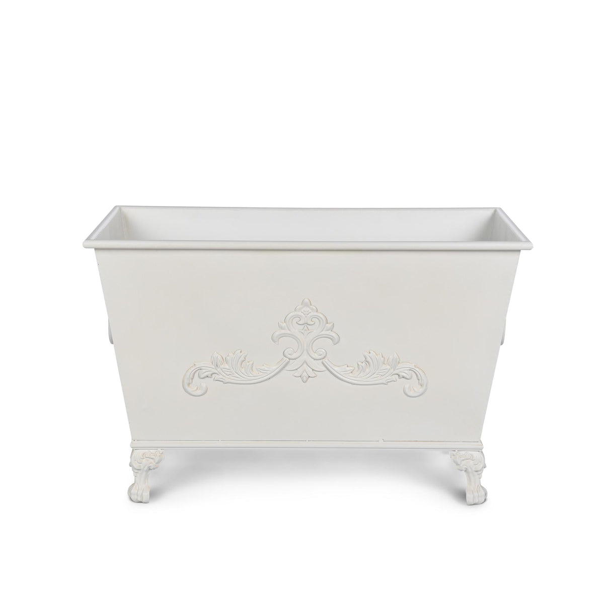 Grand Scroll Rectangular Planter, Antiqued White