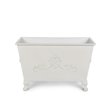 Grand Scroll Rectangular Planter, Antiqued White