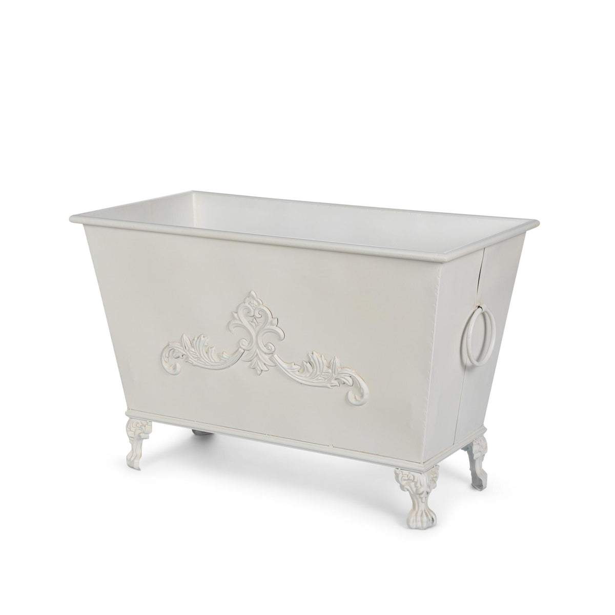 Grand Scroll Rectangular Planter, Antiqued White