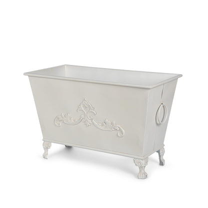 Grand Scroll Rectangular Planter, Antiqued White