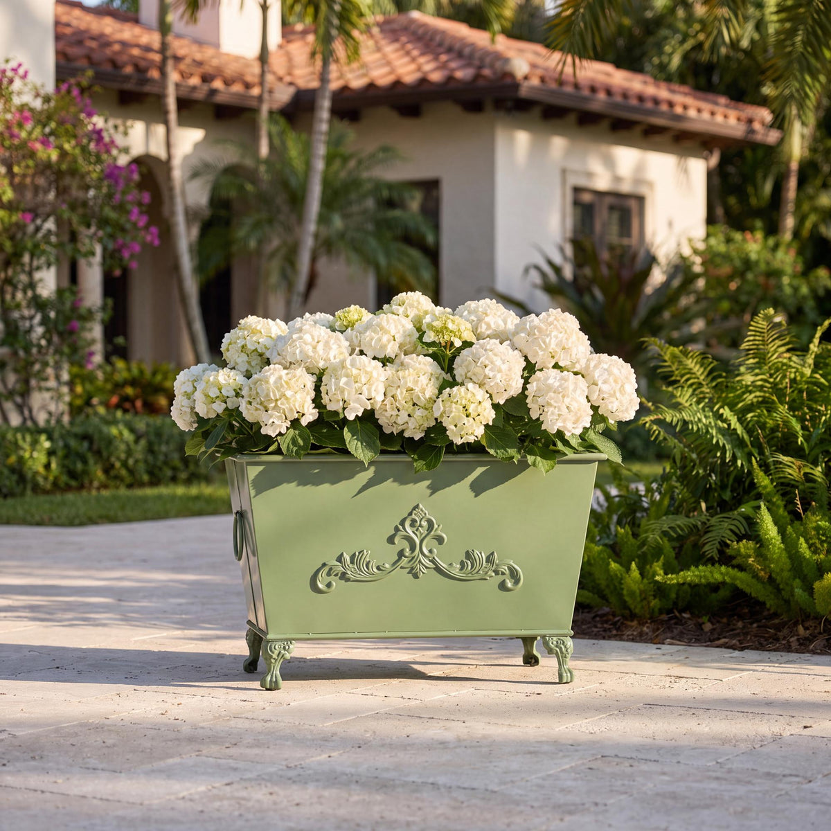 Grand Scroll Rectangular Planter, Soft Garden Green
