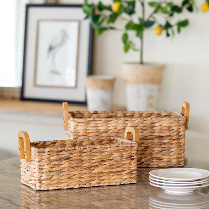 Woven Water Hyacinth Rectangle Storage Baskets
