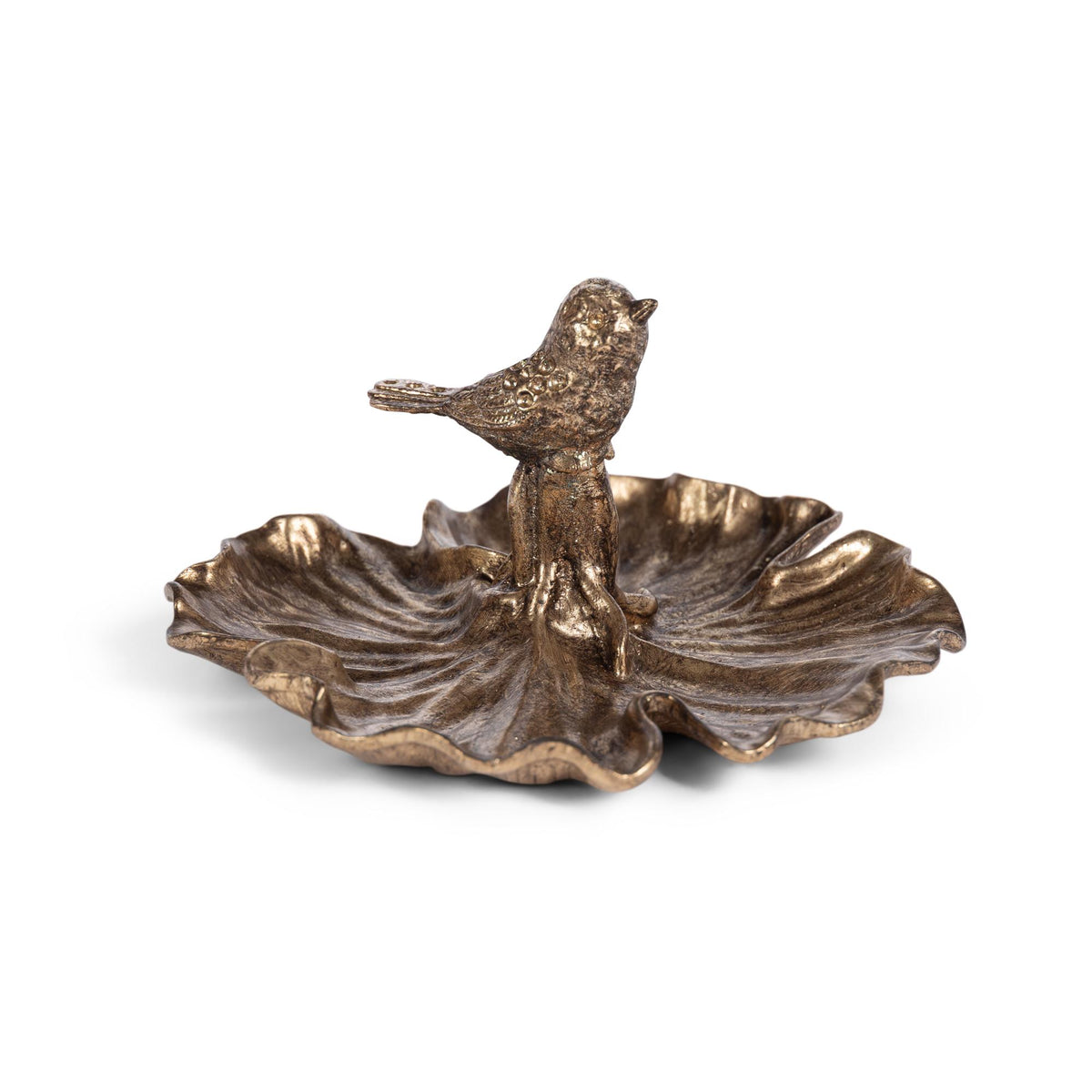 Gilded Garden Bird Dish, Antiqued Gold