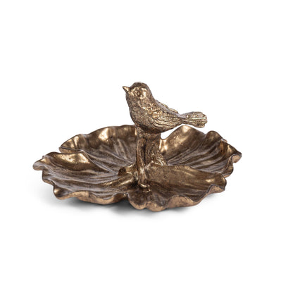 Gilded Garden Bird Dish, Antiqued Gold