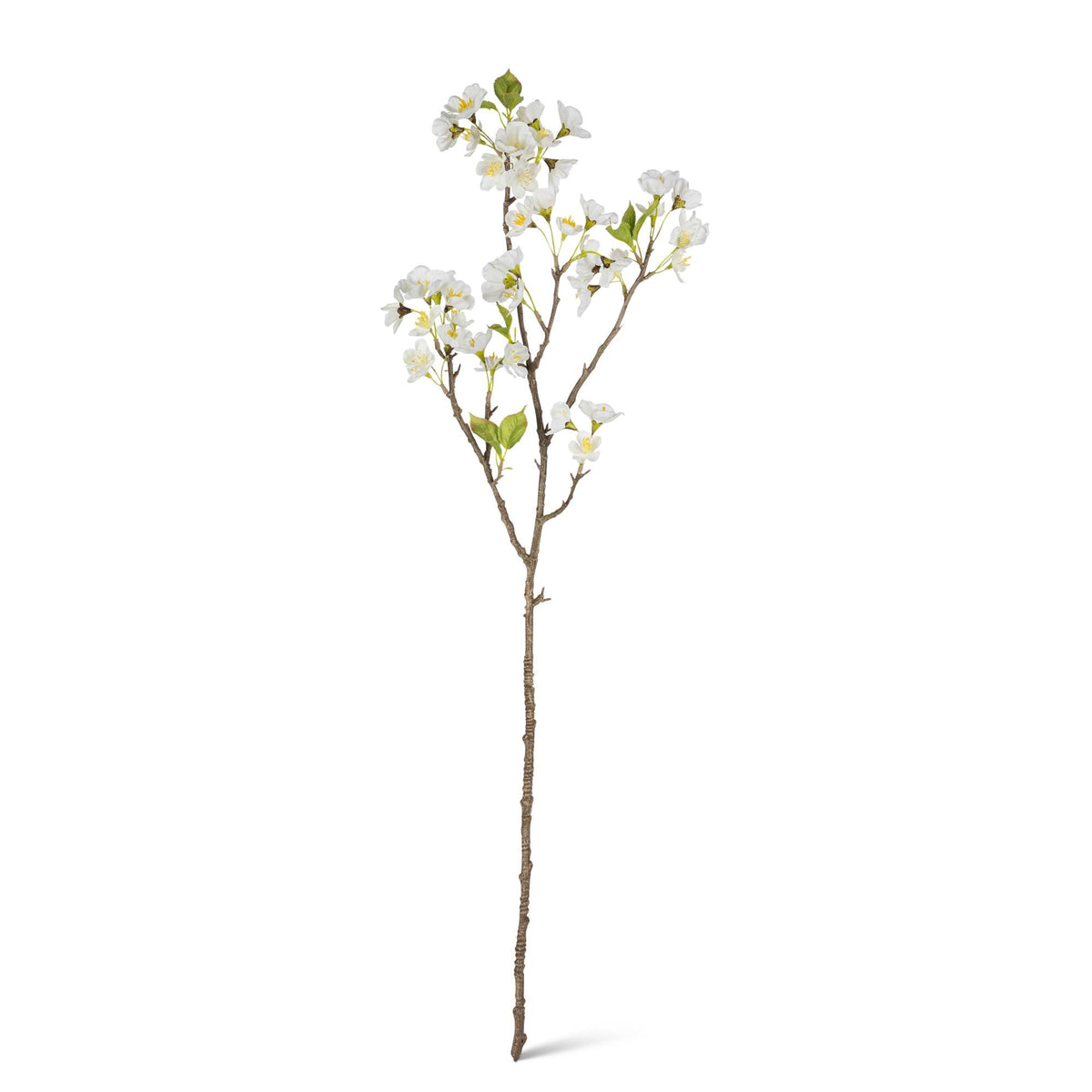 33.8" White Cluster Cherry Blossom Stem with Leaves