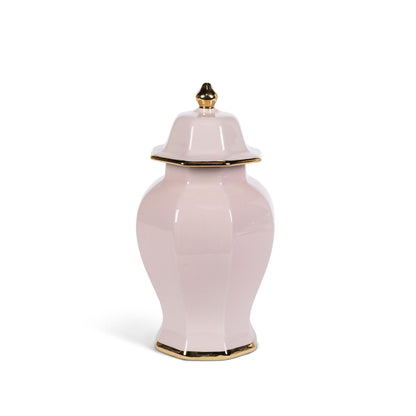Pink Hexagon Ceramic Jar with Gold Trim, Small
