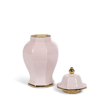 Pink Hexagon Ceramic Jar with Gold Trim, Small