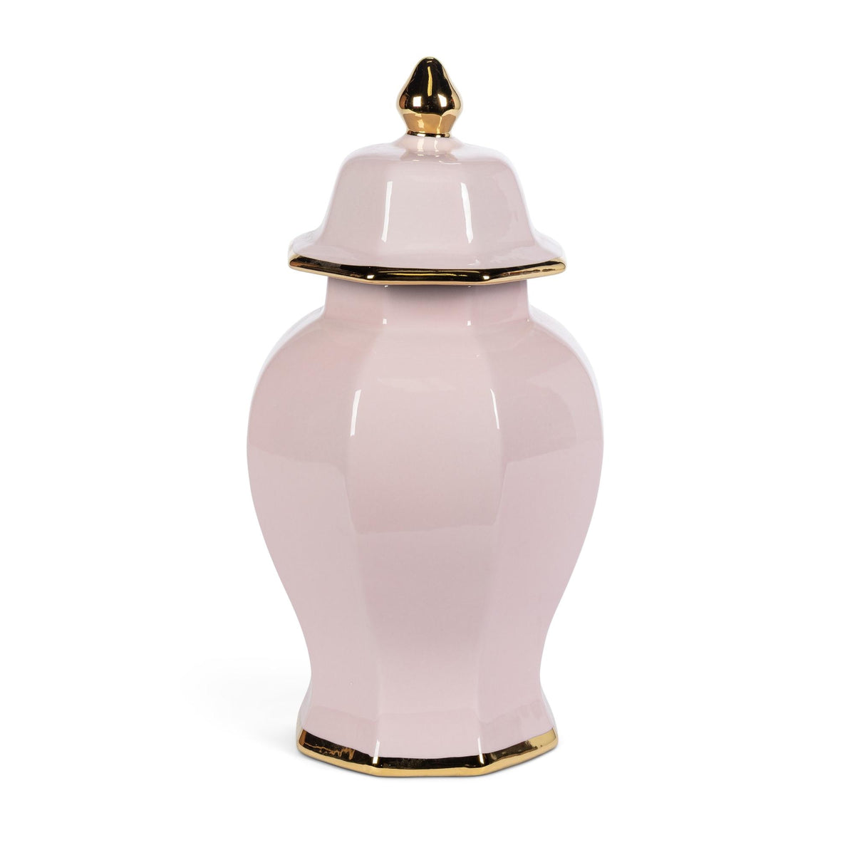Pink Hexagon Ceramic Jar with Gold Trim, Large