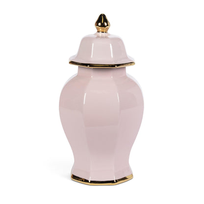 Pink Hexagon Ceramic Jar with Gold Trim, Large