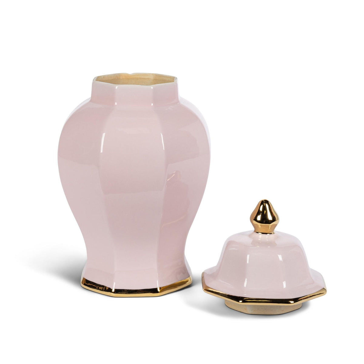 Pink Hexagon Ceramic Jar with Gold Trim, Large