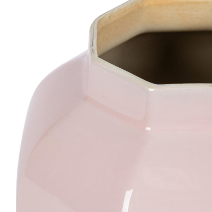 Pink Hexagon Ceramic Jar with Gold Trim, Large