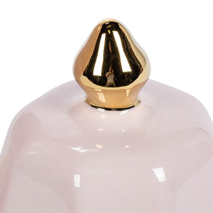 Pink Hexagon Ceramic Jar with Gold Trim, Large