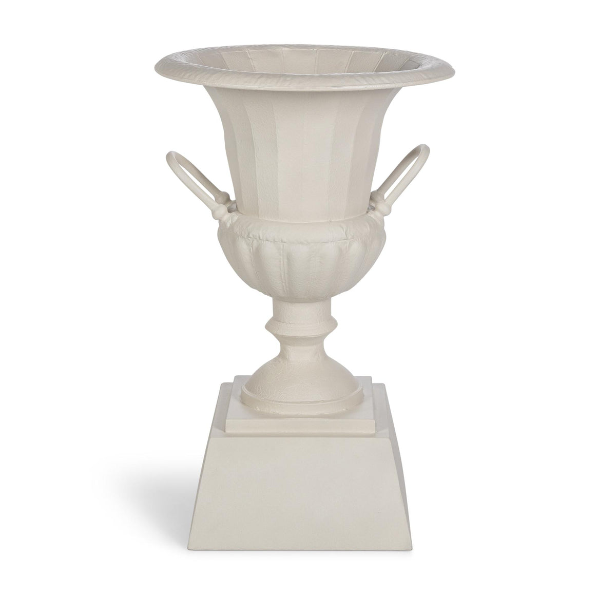 Fluted Metal Urn with Pedestal, Soft White, 33"H