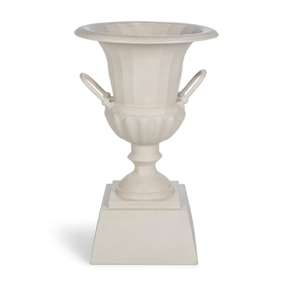 Fluted Metal Urn with Pedestal, Soft White, 33"H
