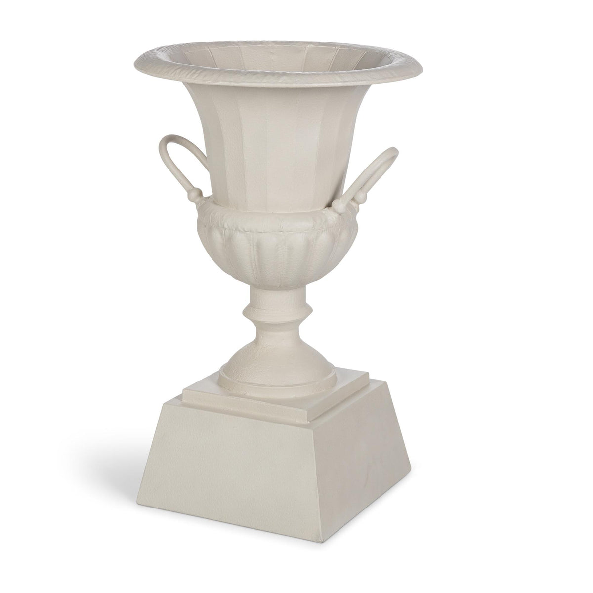 Fluted Metal Urn with Pedestal, Soft White, 33"H