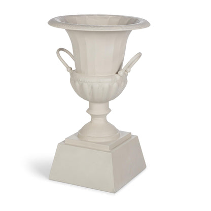 Fluted Metal Urn with Pedestal, Soft White, 33"H