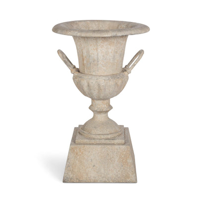 Fluted Metal Urn with Pedestal, Weathered Stone, 33"H