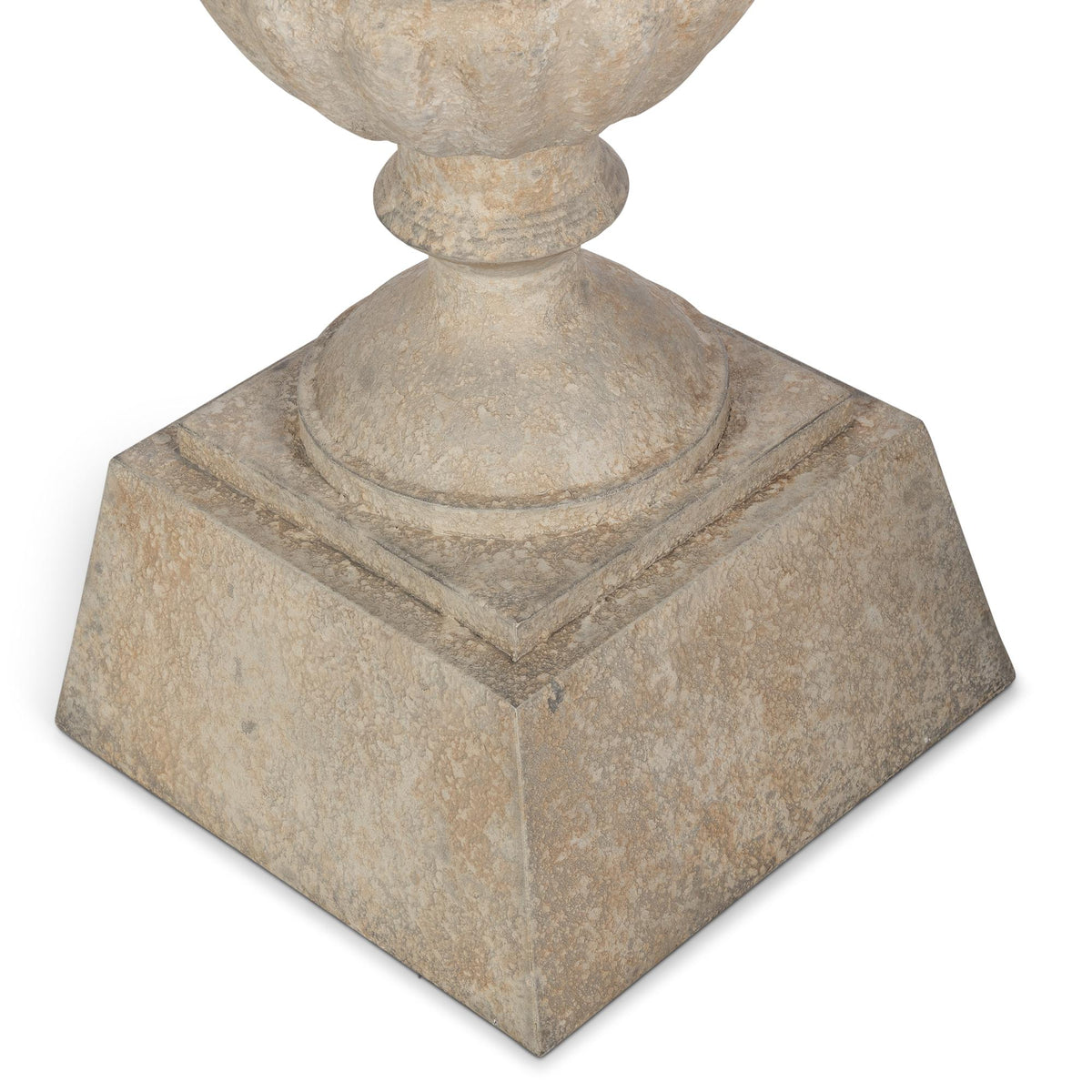 Fluted Metal Urn with Pedestal, Weathered Stone, 33"H