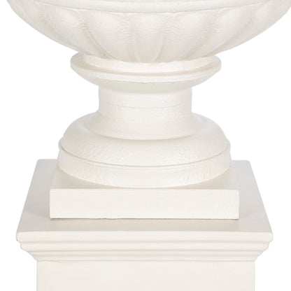 Large Metal Portico Urn w/ Tall Pedestal, Soft White