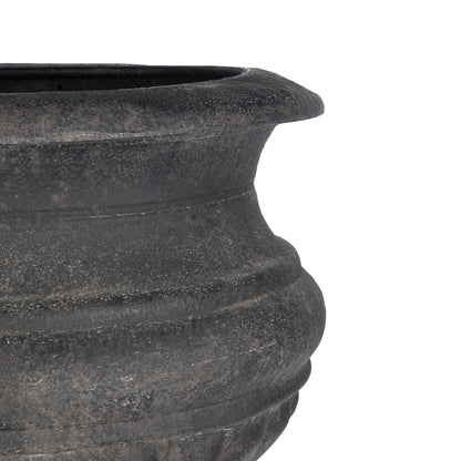 Large Metal Portico Urn w/ Tall Pedestal, Noir