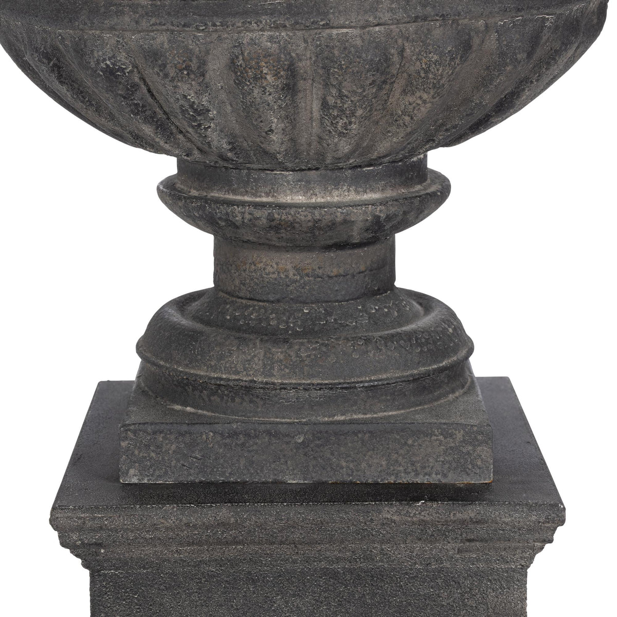 Large Metal Portico Urn w/ Tall Pedestal, Noir