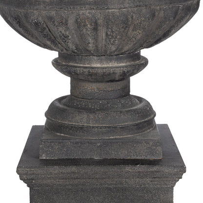Large Metal Portico Urn w/ Tall Pedestal, Noir