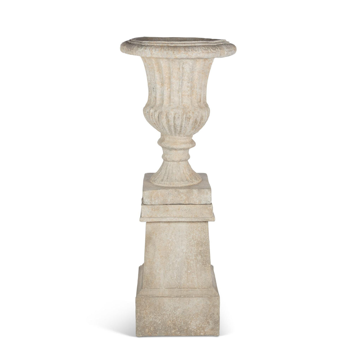 Tall Urn With Pedestal, Aged Stone, 55.5"H