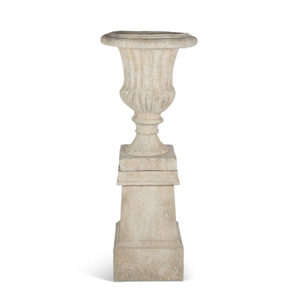 Tall Urn With Pedestal, Aged Stone, 55.5"H