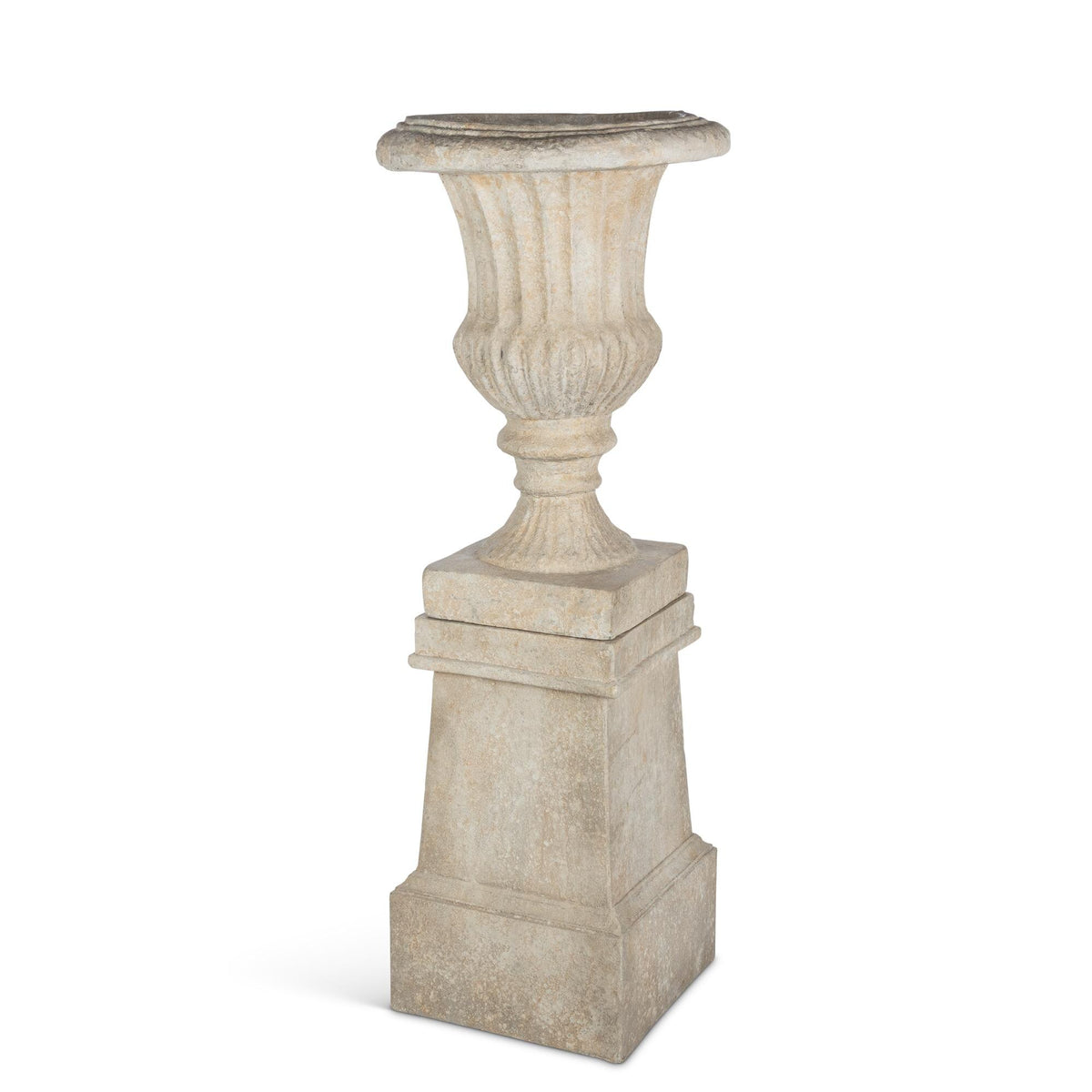 Tall Urn With Pedestal, Aged Stone, 55.5"H