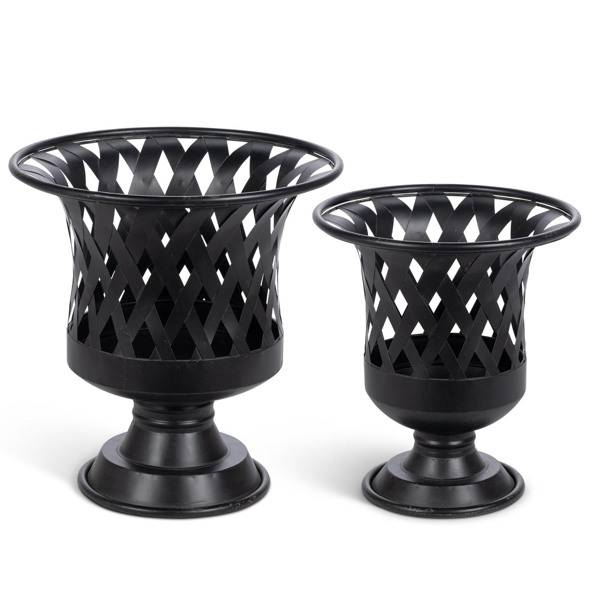 Woven Metal Classic Urn, Antiqued Black, Set of 2