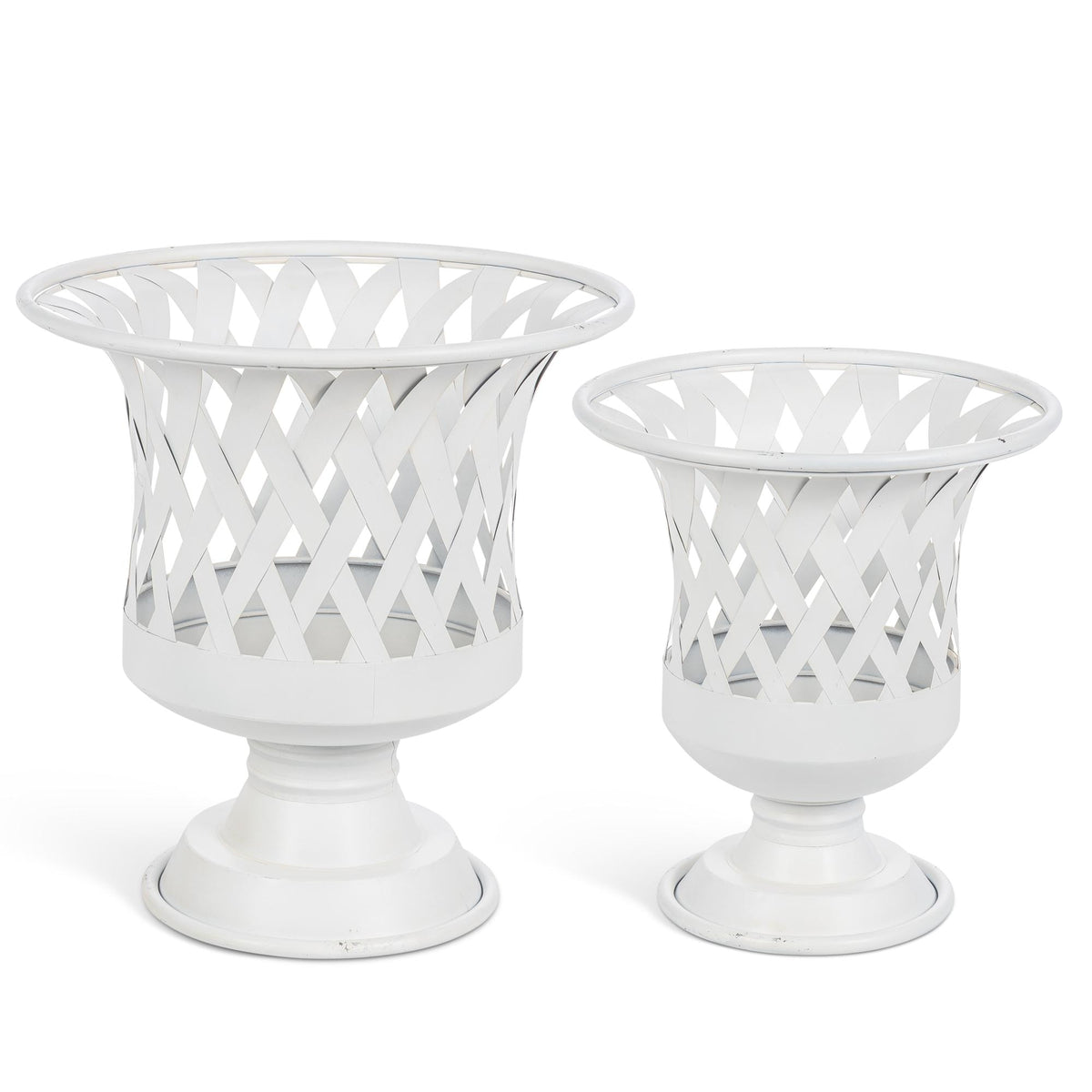 Woven Metal Classic Urn, Antiqued White, Set of 2