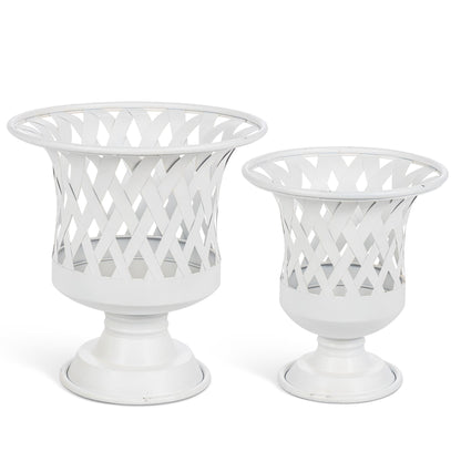 Woven Metal Classic Urn, Antiqued White, Set of 2