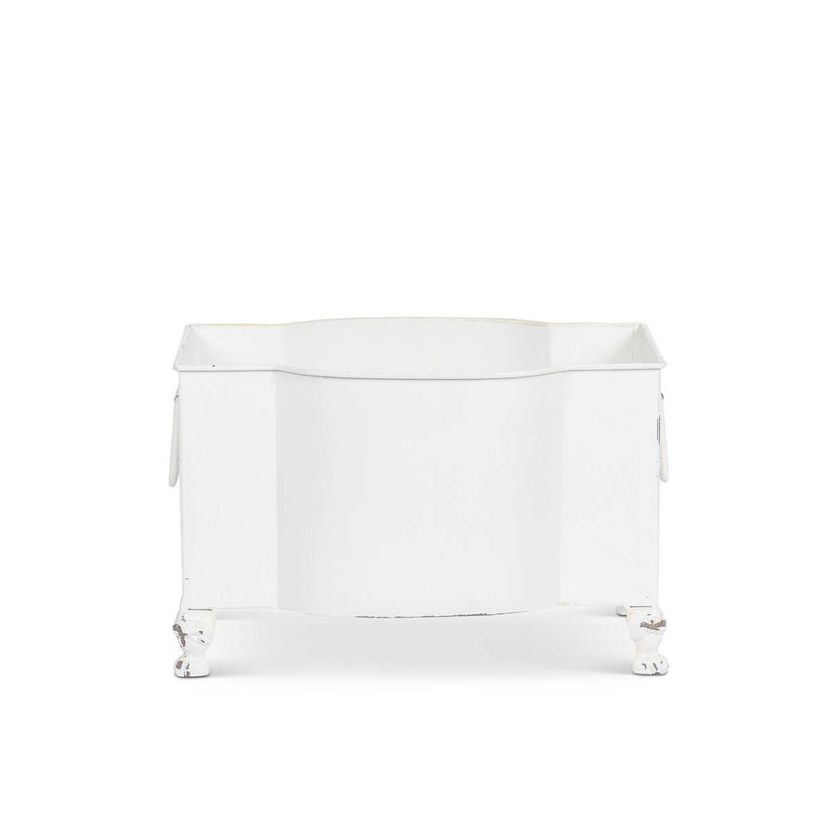 Handsome Footed Metal Planter, Antiqued White, Set of 2