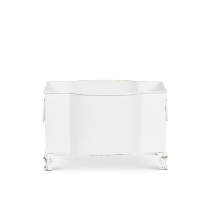 Handsome Footed Metal Planter, Antiqued White, Set of 2