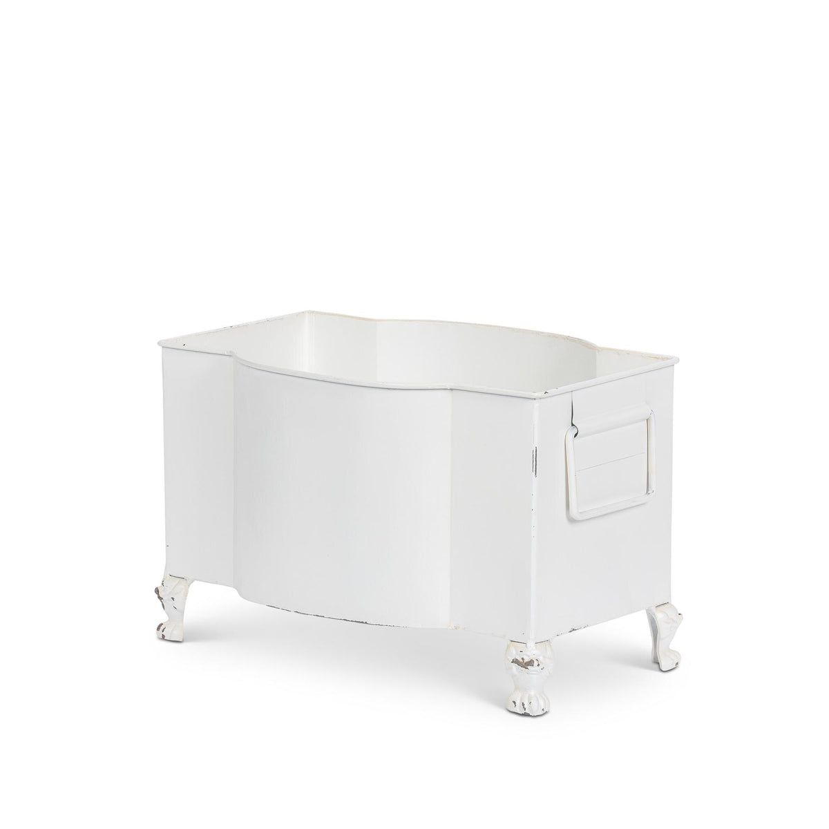 Handsome Footed Metal Planter, Antiqued White, Set of 2