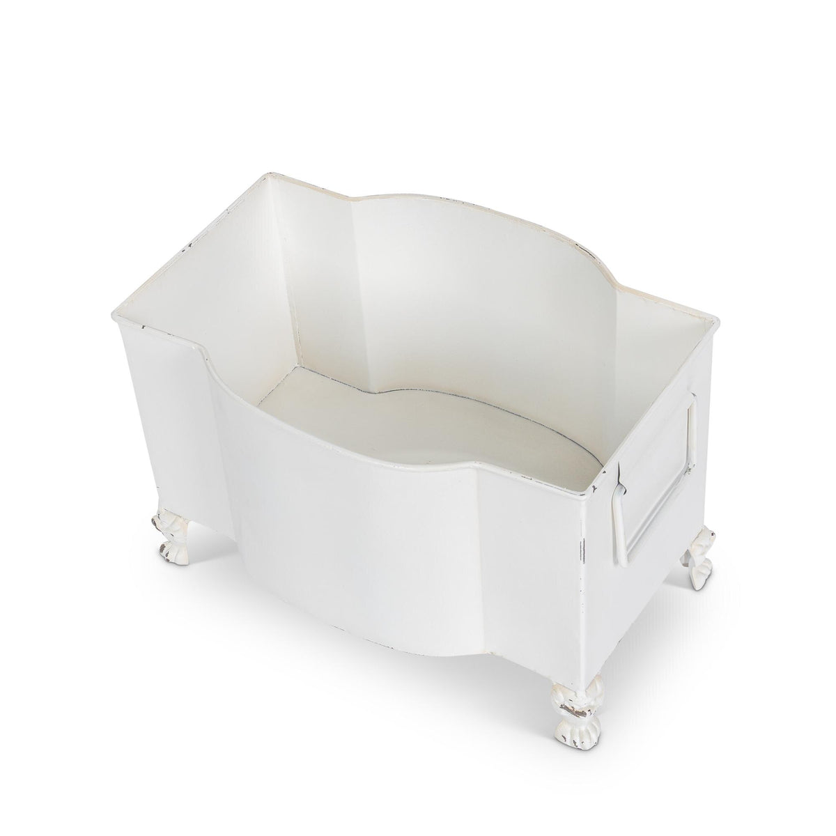 Handsome Footed Metal Planter, Antiqued White, Set of 2