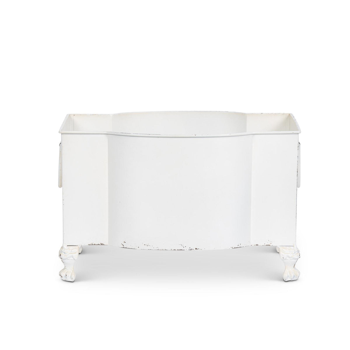 Handsome Footed Metal Planter, Antiqued White, Set of 2