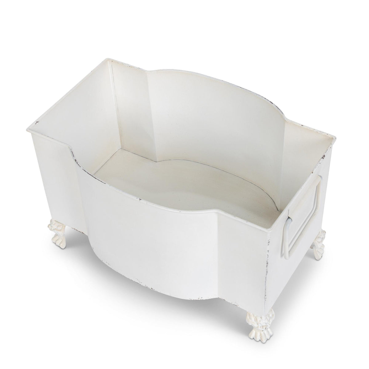 Handsome Footed Metal Planter, Antiqued White, Set of 2