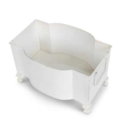 Handsome Footed Metal Planter, Antiqued White, Set of 2
