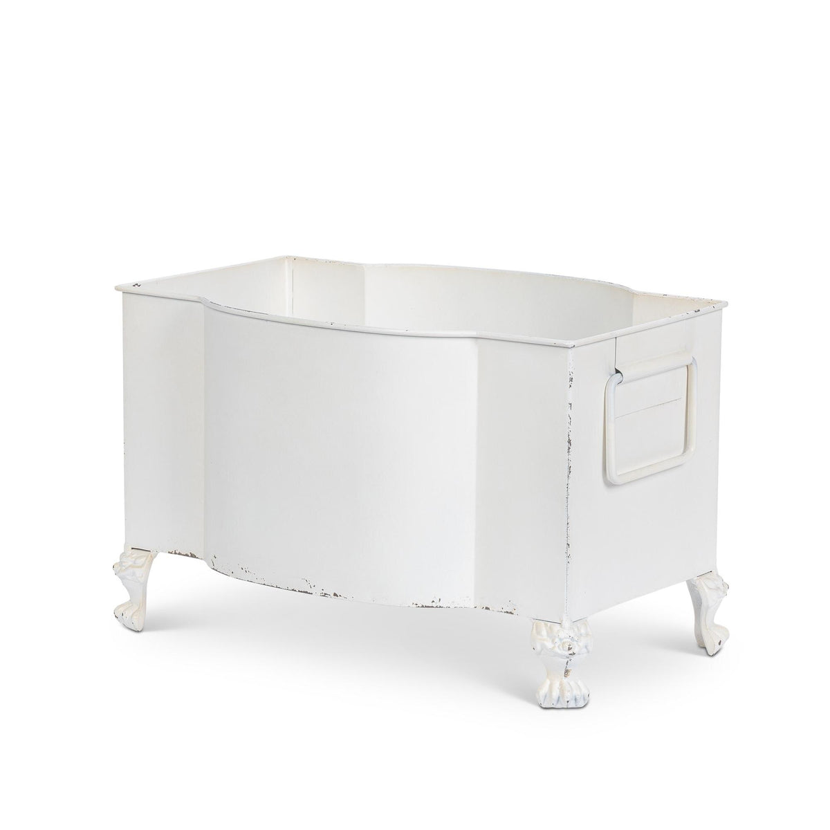 Handsome Footed Metal Planter, Antiqued White, Set of 2