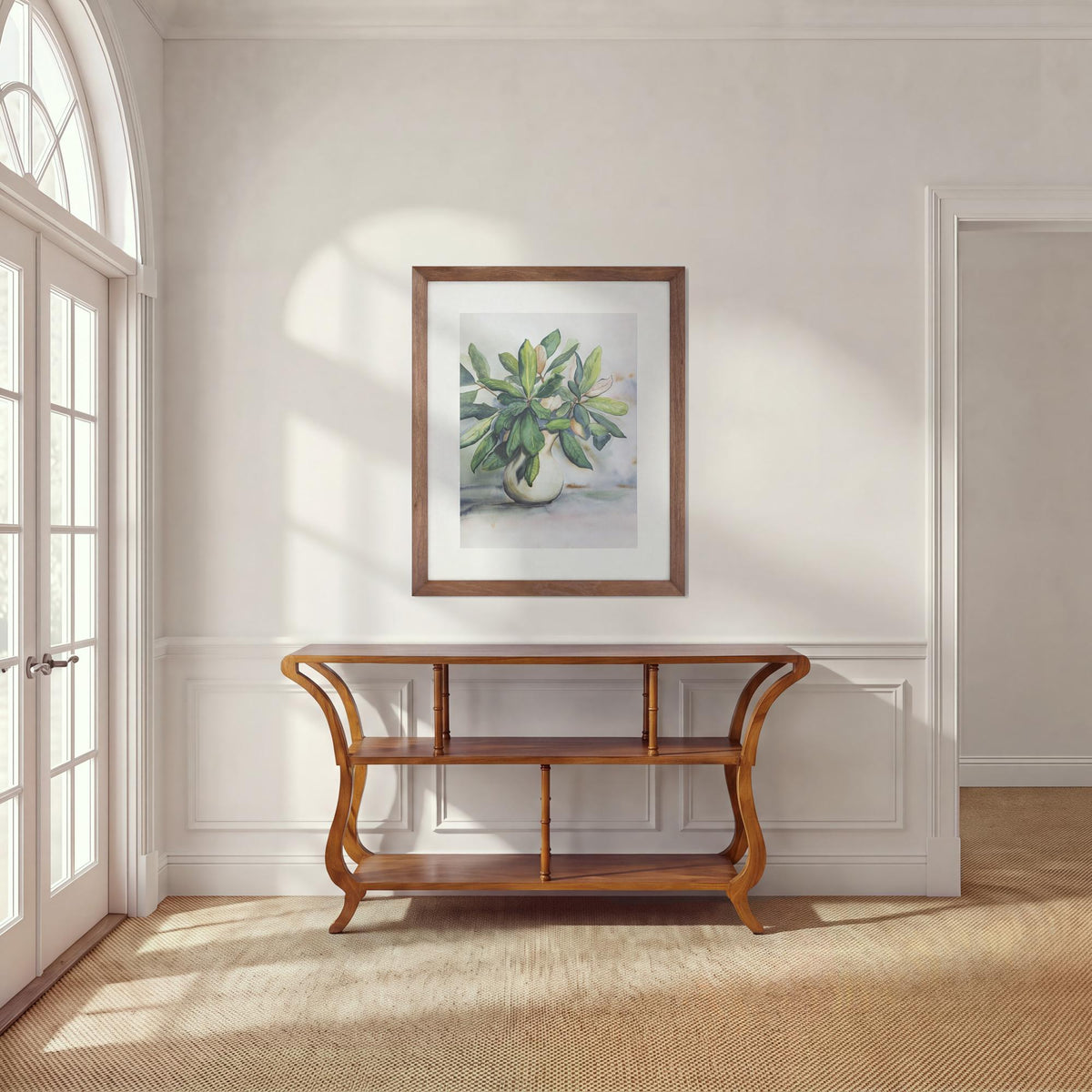 Portico Console Table, Polished Teak