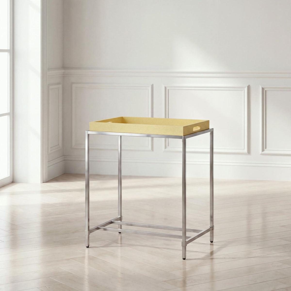 St. Tropez End Table, Mirrored Silver & Lemon Sorbet