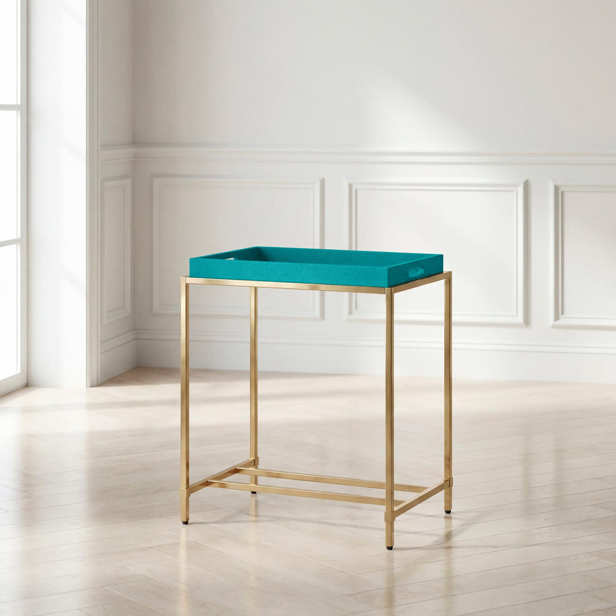 St. Tropez End Table, Mirrored Brass & Emerald Shores