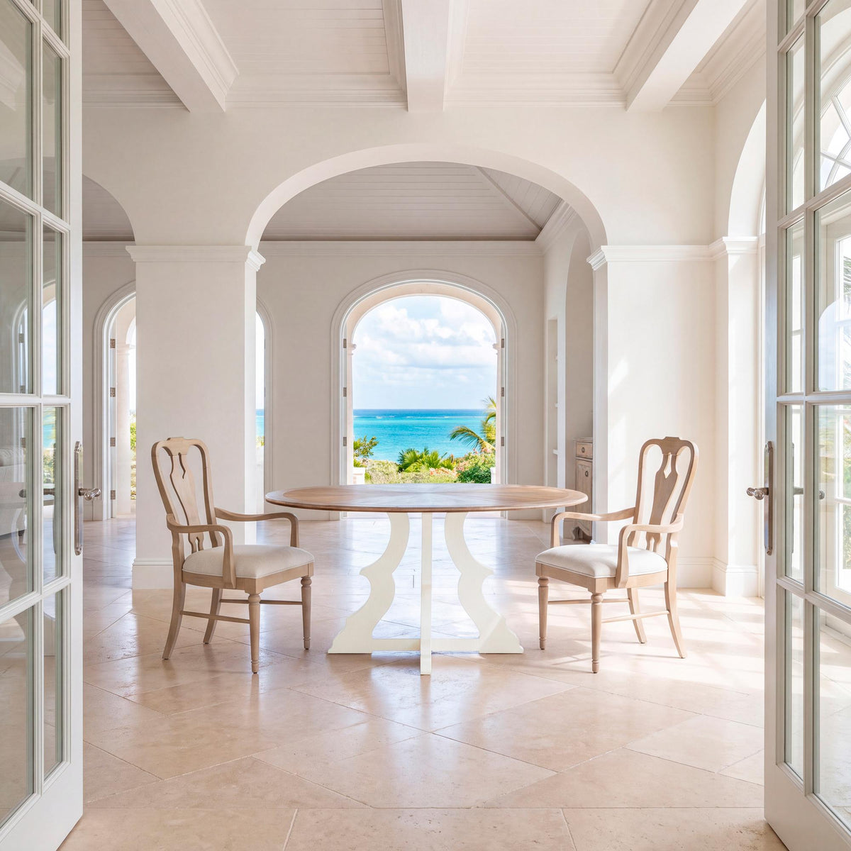 Tavernier Round Dining Table, Silk Linen