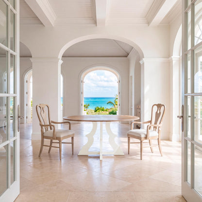 Tavernier Round Dining Table, Silk Linen