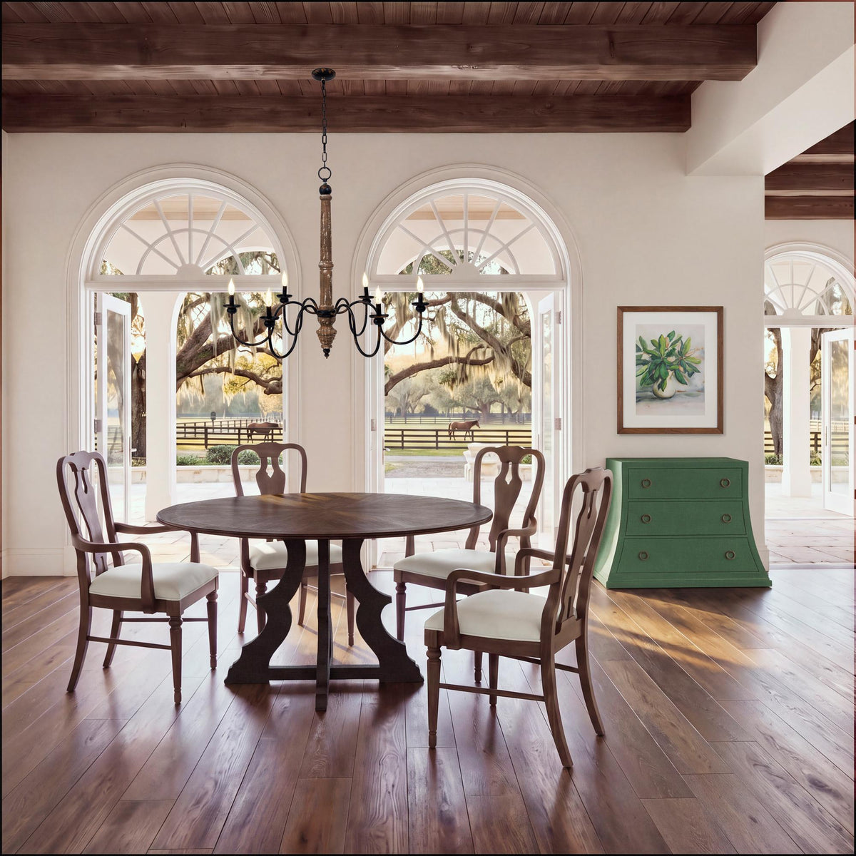 Tavernier Round Dining Table, Seal Brown