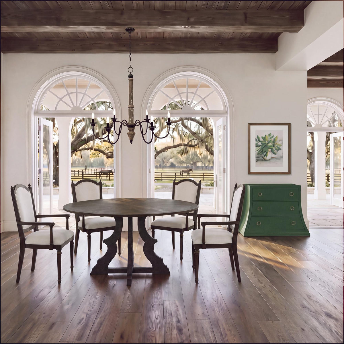 Tavernier Round Dining Table, Seal Brown