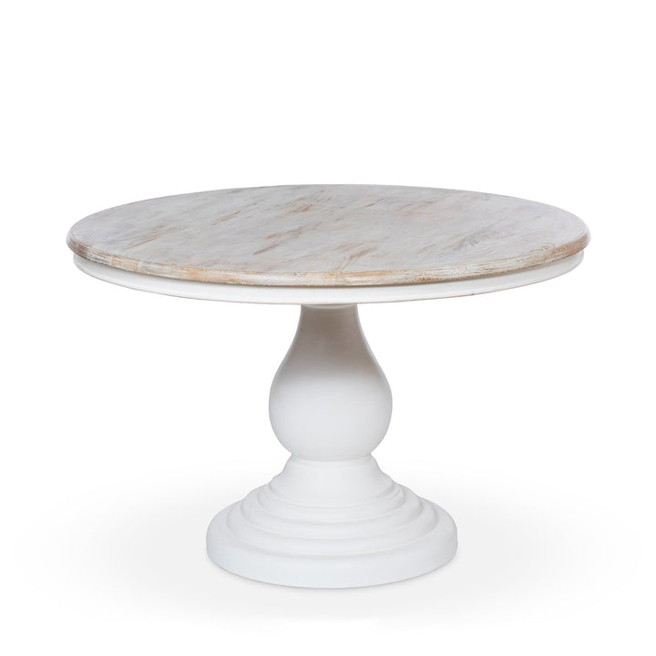 Meryl Pedestal Round Dining Table, Whitewashed Finish
