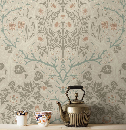 Victorian Garden Floral Vintage Prepasted Wallpaper